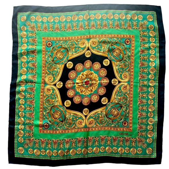 Celine Black and Gold Patterned Scarf - Picture 1 of 8